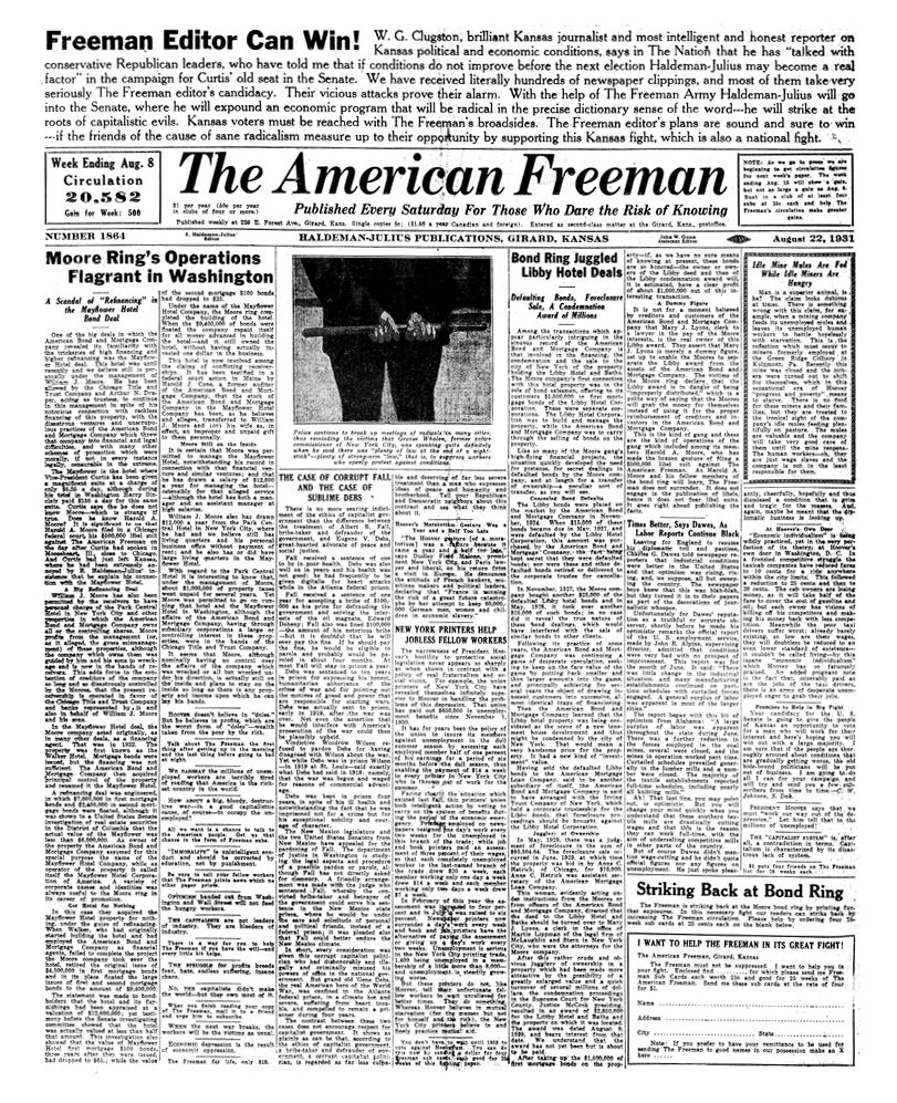(image for) The American Freeman - Number 1864, August 22, 1931
